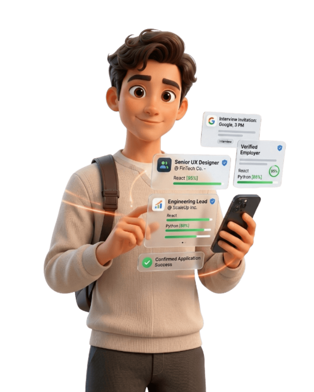 Job seeker using AI-powered job matching platform to find career opportunities