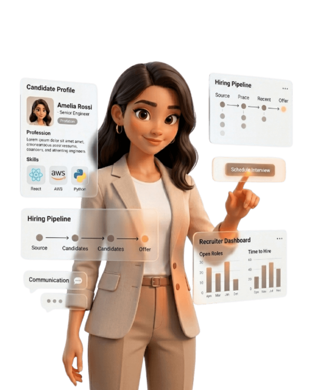 Recruiter using AI recruitment software to manage candidate placements and hiring pipelines